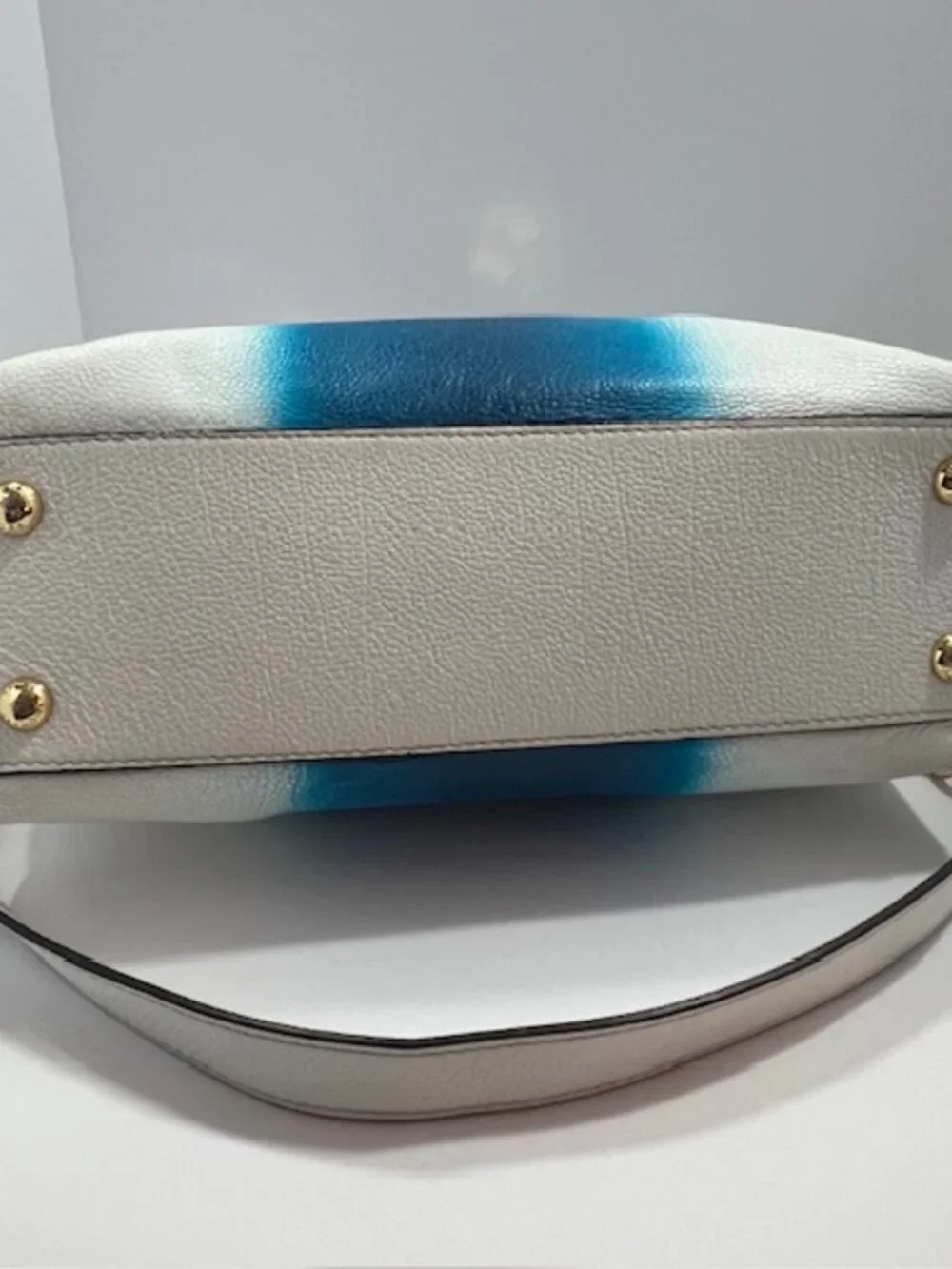 MICHAEL KORS HAMILTON EAST WEST WHITE/BLUE LOCK & KEY LEATHER SATCHEL MEDIUM EUC - Picture 8 of 15